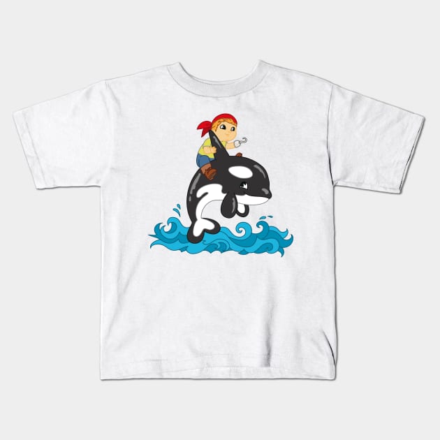 Kid riding orca free willy Kids T-Shirt by Made the Cut